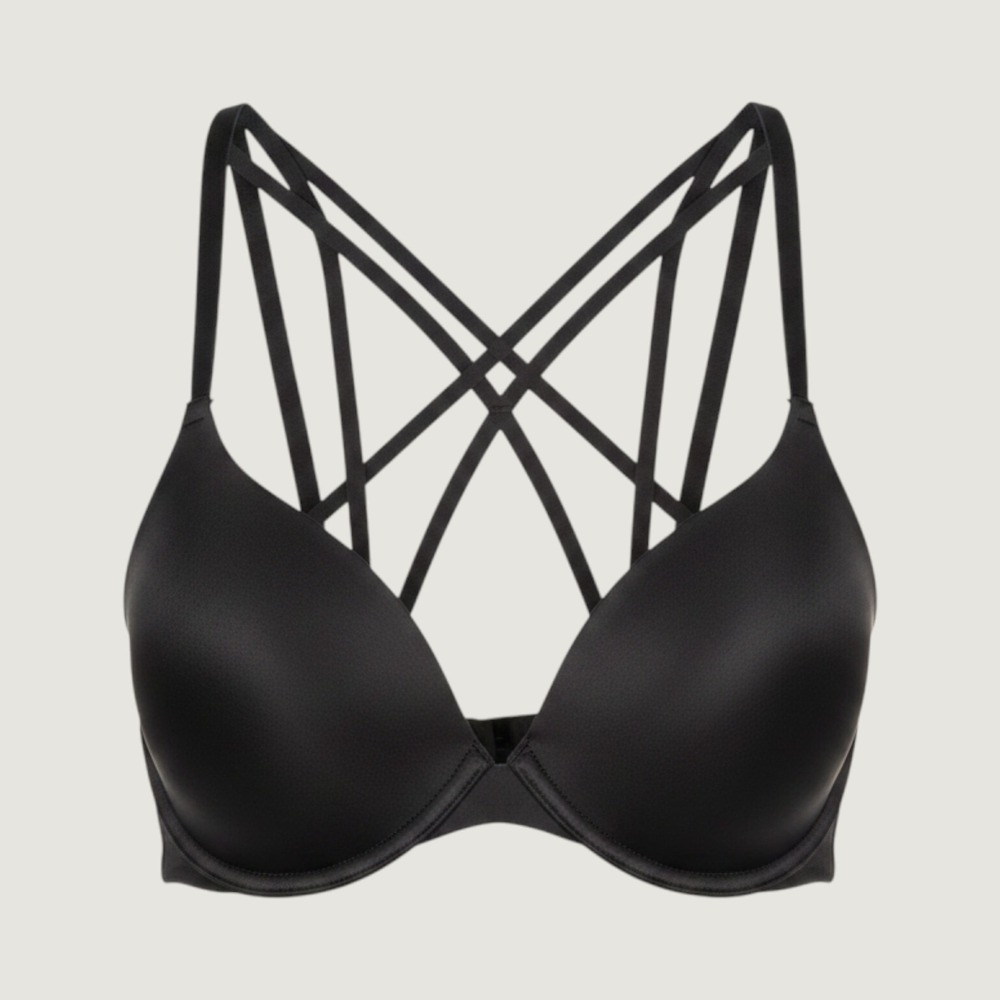 Victorias Secret PINK Wear Everywhere Push‎ Up Bra Black Strappy Back 34B